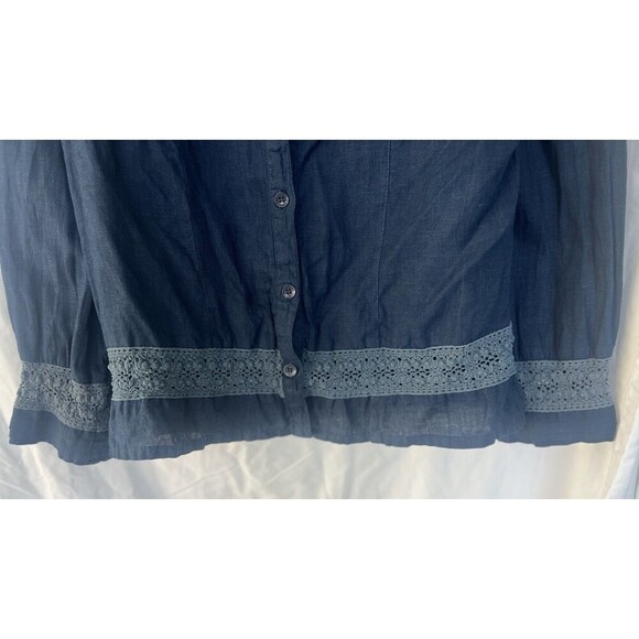 Zyga 100% Linen Blue Button Up Shirt Women’s 42 Eyelet Resort Vacation Coastal - Picture 3 of 8